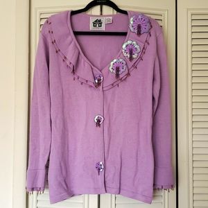 Like new! Storybook knits iridescent beaded hibiscus button up sweater